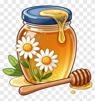 Honey Jar With Daisies And Honey Dipstick PNG