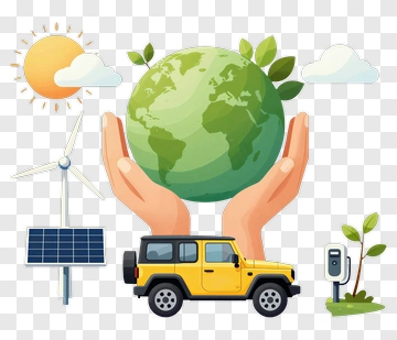 Hands Holding Earth With Renewable Energy Elements PNG