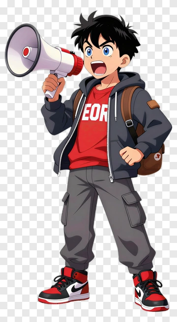 Cartoon Boy Holding A Megaphone PNG