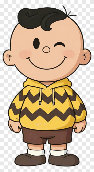 Cartoon Boy In Yellow Hoodie With Zigzag Pattern PNG