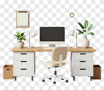 Modern Home Office Desk Setup PNG