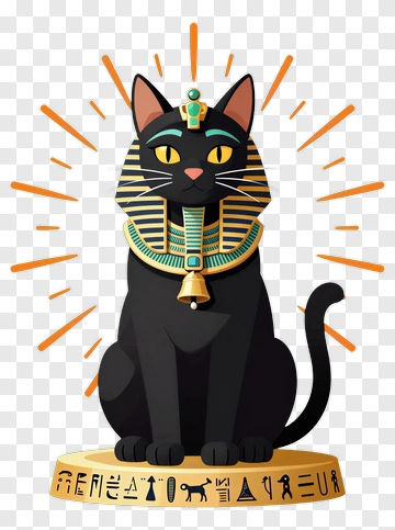 Cartoon Cat With Egyptian Pharaoh Headdress PNG