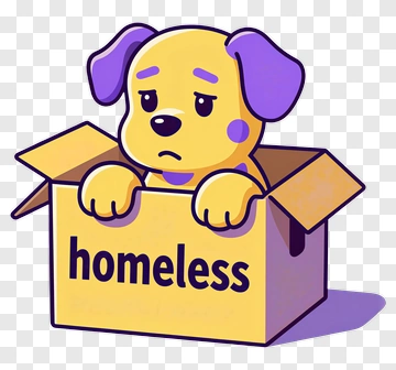 Cartoon Dog In A Box With Homeless Sign PNG