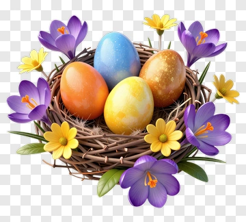 Easter Eggs In A Nest With Flowers PNG