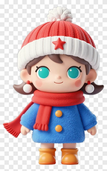 Cartoon Girl In Winter Outfit With Red Hat PNG