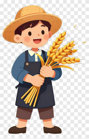 Cartoon Farmer Holding Wheat PNG