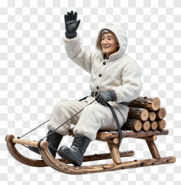 Snowman Sitting On A Sled Holding A Hand Up PNG