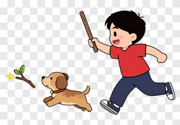 Cartoon Boy Playing With A Dog PNG