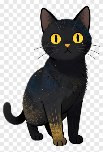 Cartoon Black Cat With Yellow Eyes PNG