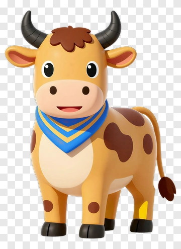 Cartoon Cow With Blue Scarf PNG