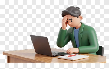 3D Man Working On Laptop With Frustrated Expression PNG