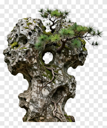 Decorative Rock With Pine Tree PNG