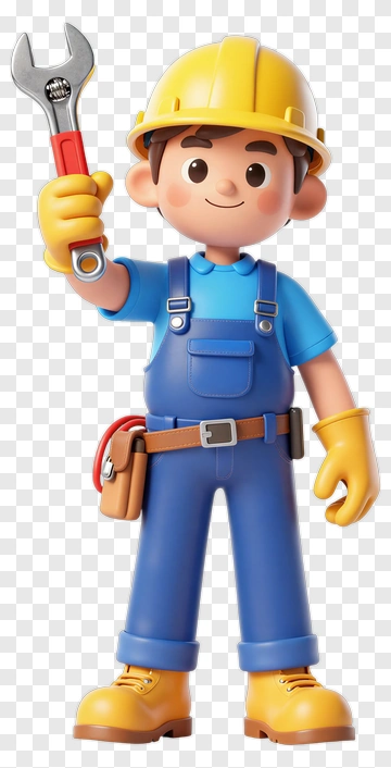 3D Construction Worker Holding A Wrench PNG