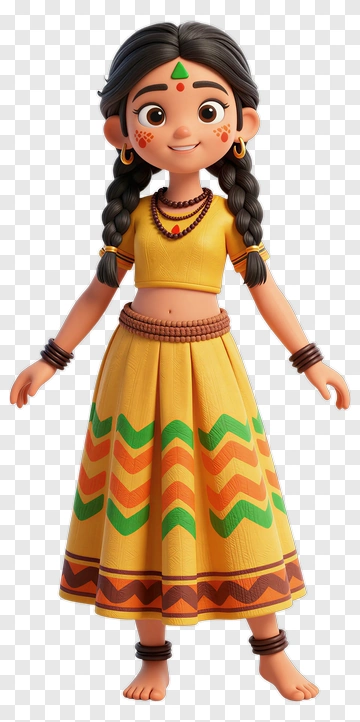 Cartoon Girl In Traditional Indian Attire PNG