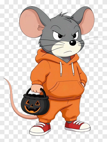 Cartoon Mouse Holding A Halloween Candy Bucket PNG