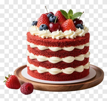 Red Velvet Cake Topped With Fresh Berries PNG