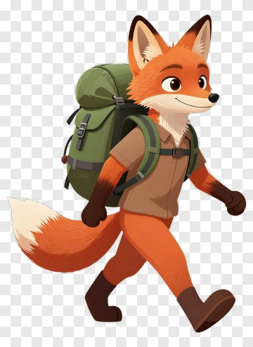 Cartoon Fox Walking With A Backpack PNG