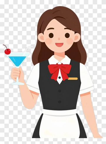 Cartoon Waitress Holding A Blue Cocktail PNG