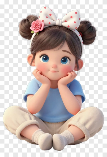 Cartoon Girl Sitting With A Bow And Flower PNG