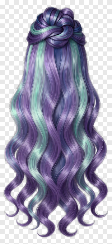 Long Wavy Hair With Purple And Green Highlights PNG