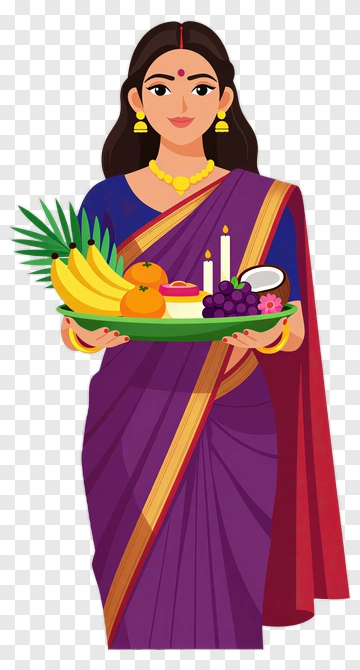 Woman Holding A Tray Of Fruits And Candles PNG