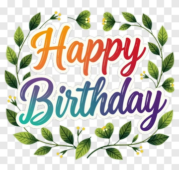Happy Birthday Greeting With Floral Elements PNG