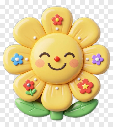 Cartoon Smiling Flower With Colorful Petals PNG