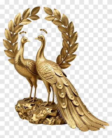 Golden Peacock Sculpture With Laurel Wreath PNG