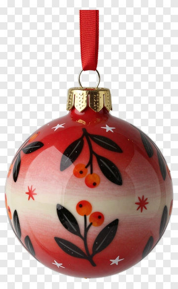 Red Christmas Ornament With Floral Design PNG