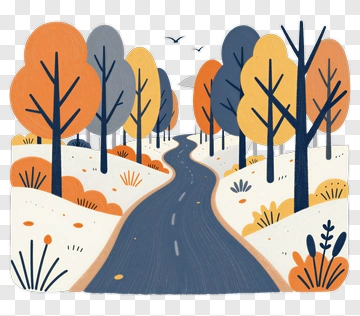 Colorful Forest Path With Trees And Plants PNG