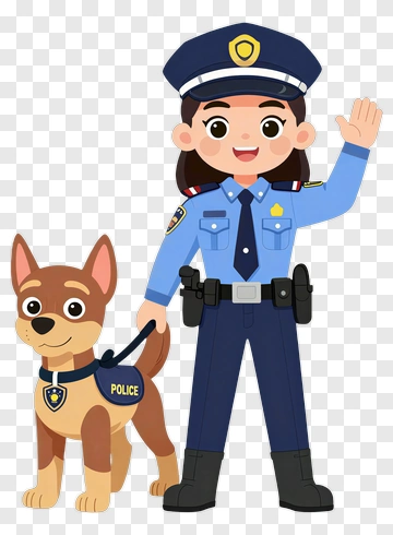 Cartoon Police Officer With Police Dog PNG