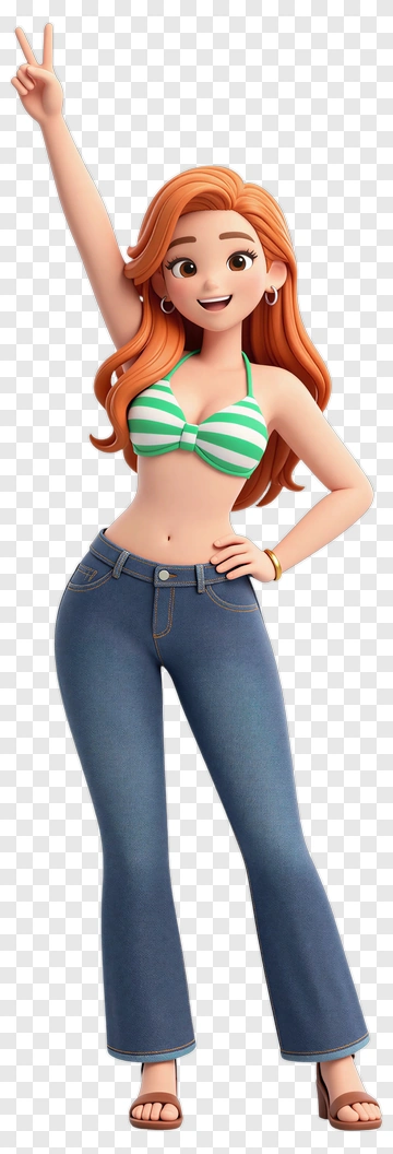 Cartoon Woman Posing With Peace Sign PNG