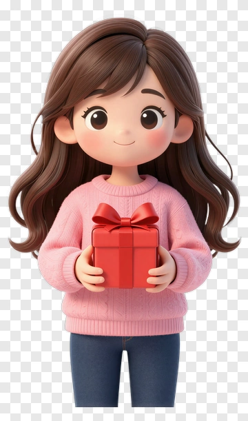 Cartoon Girl Holding A Gift Box PNG