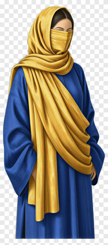 Woman In Blue Robe With Yellow Scarf PNG