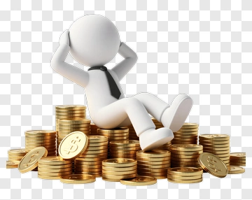 3D Businessman Relaxing On A Pile Of Coins PNG