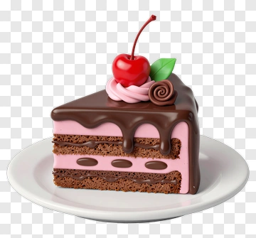 Chocolate Cake Slice With Cherry And Cream PNG
