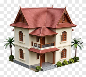 3D House With Palm Trees PNG