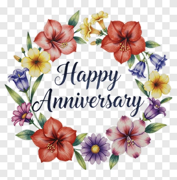 Happy Anniversary Floral Wreath PNG