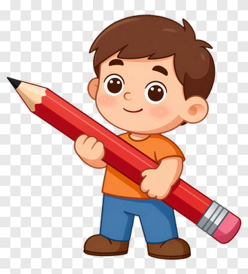 Cartoon Boy Holding A Large Red Pencil PNG