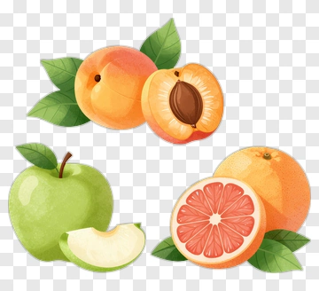 Colorful Fruit Composition With Peach, Grapefruit, And Apple PNG