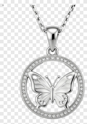 Silver Butterfly Pendant Necklace PNG