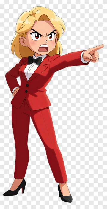 Cartoon Woman In Red Suit Pointing PNG