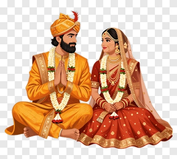 Wedding Couple In Traditional Indian Attire PNG