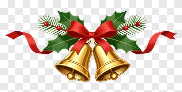 Christmas Bells With Holly And Ribbon PNG