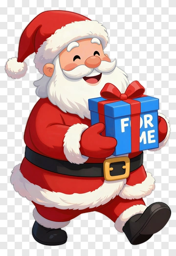 Cartoon Santa Claus Holding A Gift PNG