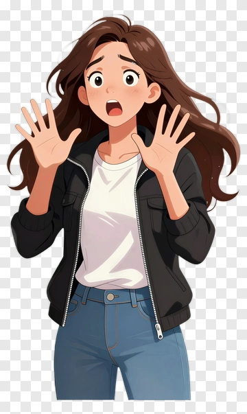 Surprised Girl With Hands Raised PNG