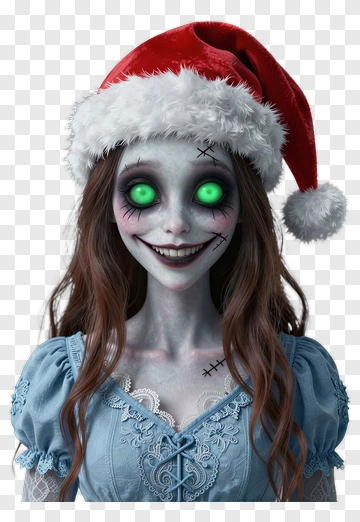 Zombie Girl Wearing A Santa Hat PNG