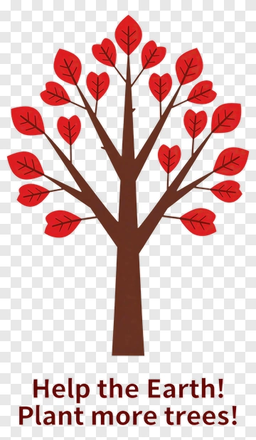 Tree With Red Leaves And Environmental Message PNG
