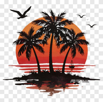 Silhouette Of Palm Trees At Sunset PNG
