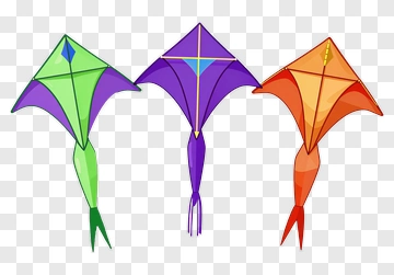 Colorful Kites In Green, Purple, And Orange PNG
